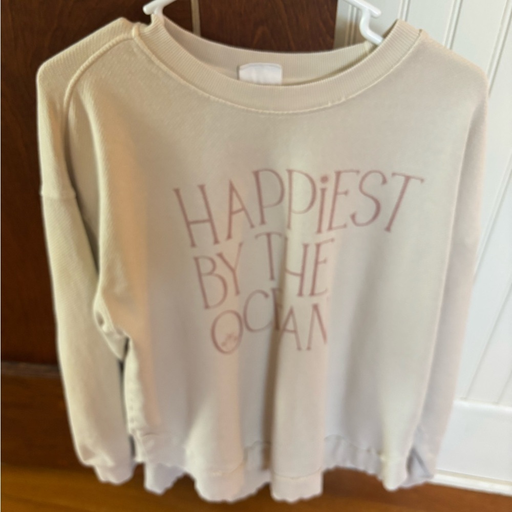 Happiest By The Ocean Women's Cream Graphic Sweatshirt